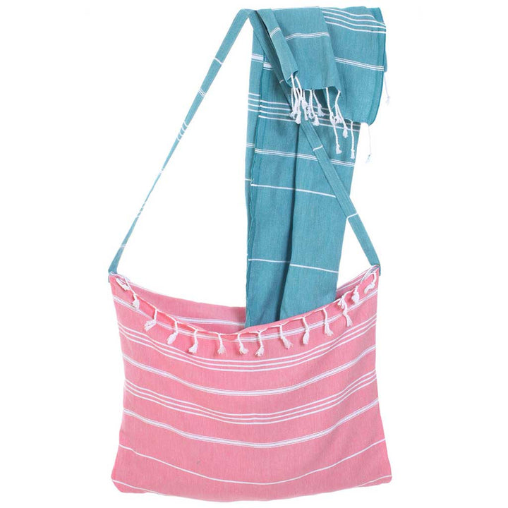 custom beach bag towel pestemal 100% Turkish cotton convertible Peshtemal