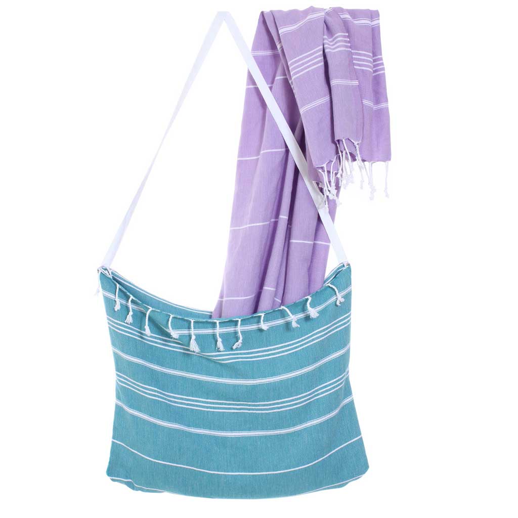 custom beach bag towel pestemal 100% Turkish cotton convertible Peshtemal