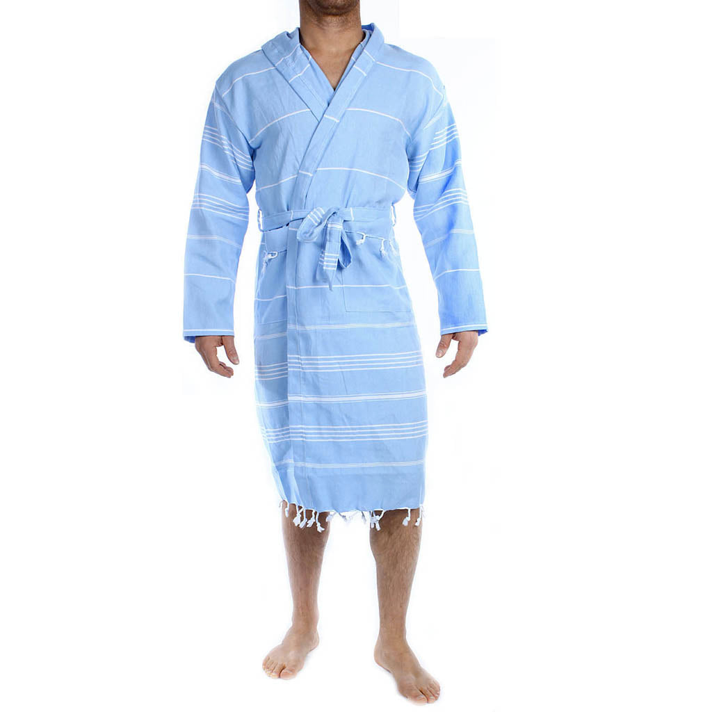 Turkish Cotton popular Blue/brown striped peshtemal Robe,turkish cotton spa robe/cotton mens robe/gift for him, / Gift