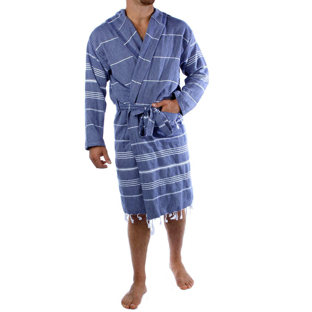 Turkish Cotton Blue/brown striped online peshtemal Robe,turkish cotton spa robe/cotton mens robe/gift for him, / Gift