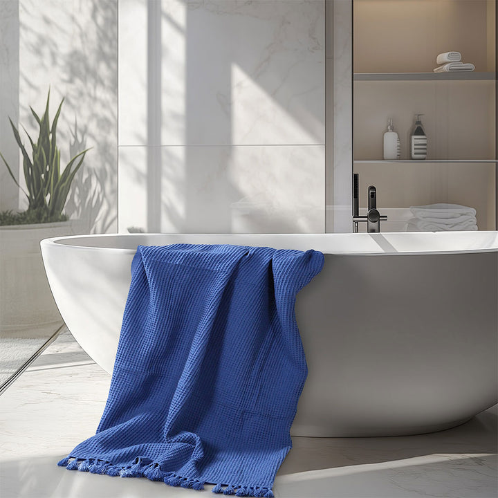 Waffle Pestemal towel made from 100% natural cotton. Lightweight, absorbent, and quick-drying Turkish towel for bath, beach, spa, or travel.